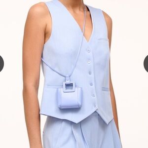STAUD Shirley Micro Necklace Crossbody Purse in Blue Hydrangea Leather NWT